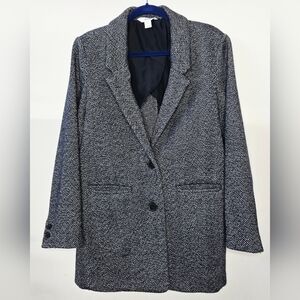 Women's Old Navy Tweed Coat Blazer Jacket Navy and White Herringbone Size Large